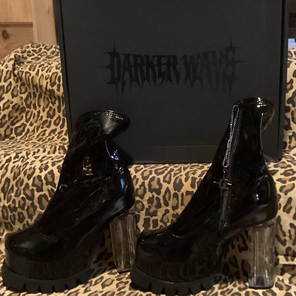 DARKER WAVES  Black Clear Heeled Boots